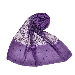 Net hijab with moti and diamond work - Purple